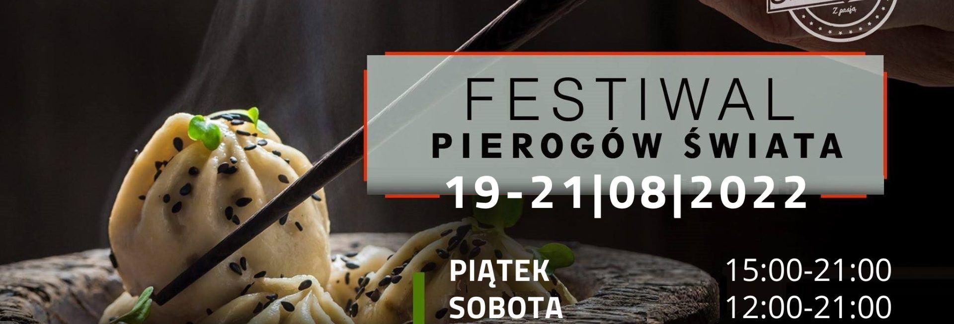 Plakat zapraszający do Szczytna na Festiwal Pierogów Świata Szczytno 2022.