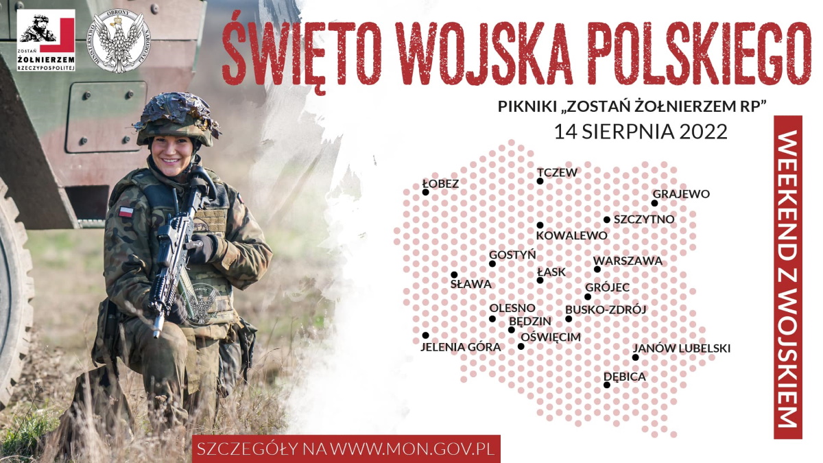 Plakat zapraszający na Weekend z Wojskiem - Piknik "Zostań Żołnierzem RP" 2022. 