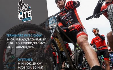 Plakat zapraszający do Elbląga i Tolkmicka na Garmin MTB Series 2022.