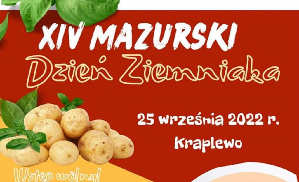 Plakat zapraszający do miejscowości Kraplewo w gminie Ostróda na Mazurski Dzień Ziemniaka Kraplewo 2022.