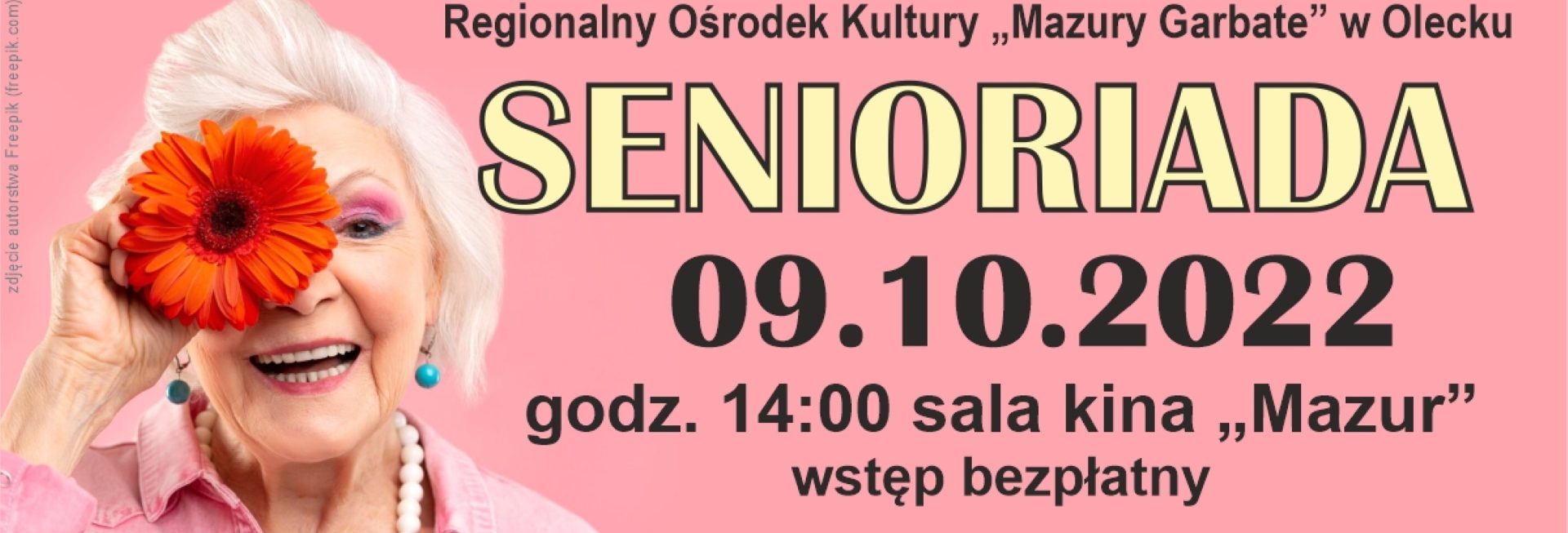 Plakat zapraszający do Olecka na Senioriadę Olecko 2022.