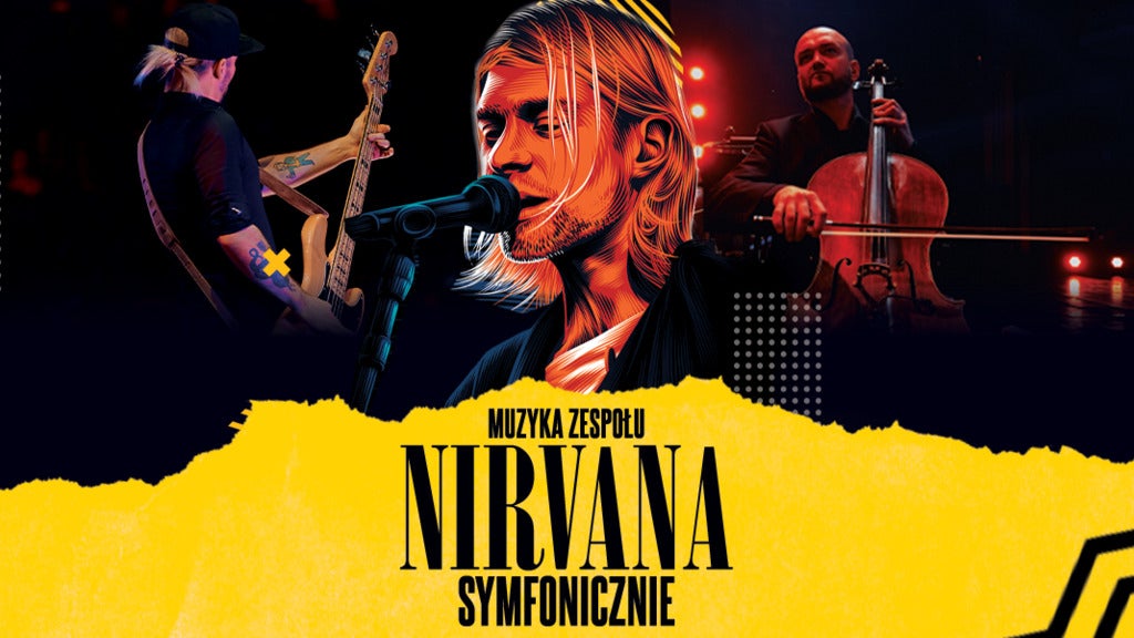 Plakat zapraszający do Olsztyna na koncert Muzyka Zespołu Nirvana Symfonicznie Filharmonia Olsztyn 2023.