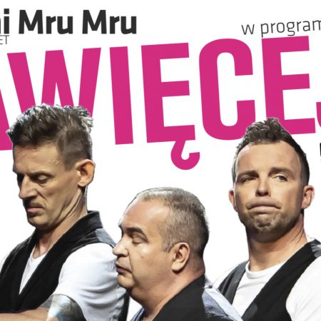 Plakat zapraszający do Olsztyna na występ Kabaretu Ani Mru Mru w programie „Mniej więcej” Olsztyn 2022.