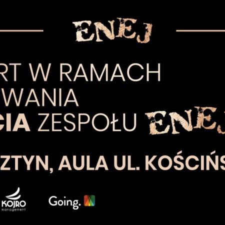 Plakat zapraszający do Centrum Edukacji i Inicjatyw Kulturalnych w Olsztynie na koncert XX-lecie zespołu ENEJ Olsztyn 2022.