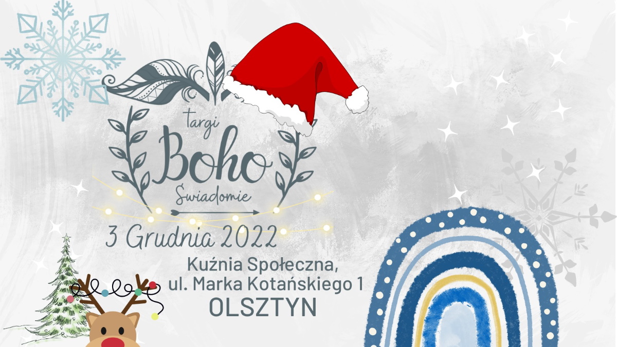 Plakat zapraszający do Kuźni Społecznej w Olsztynie na Targi Świadomie w stylu BOHO Olsztyn 2022.