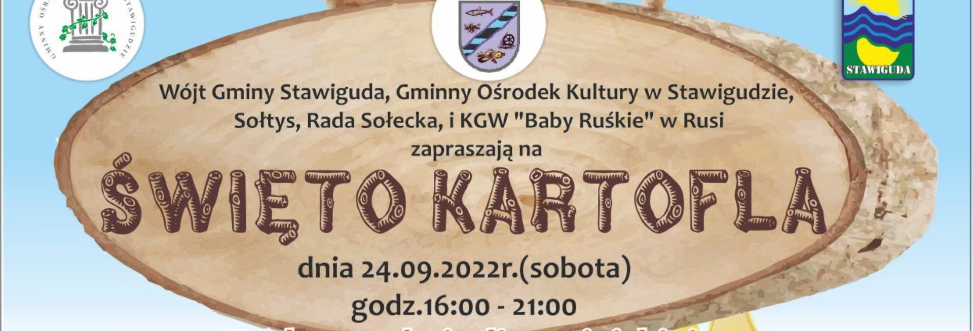 Plakat zapraszający do miejscowości Ruś w gminie Stawiguda na Święto Kartofla w Rusi 2022.
