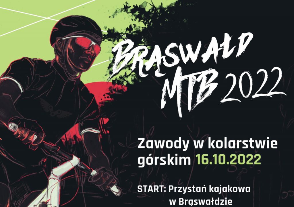 Plakat zapraszający do Brąswałdu na Zawody w kolarstwie Brąswałd MTB 2022.