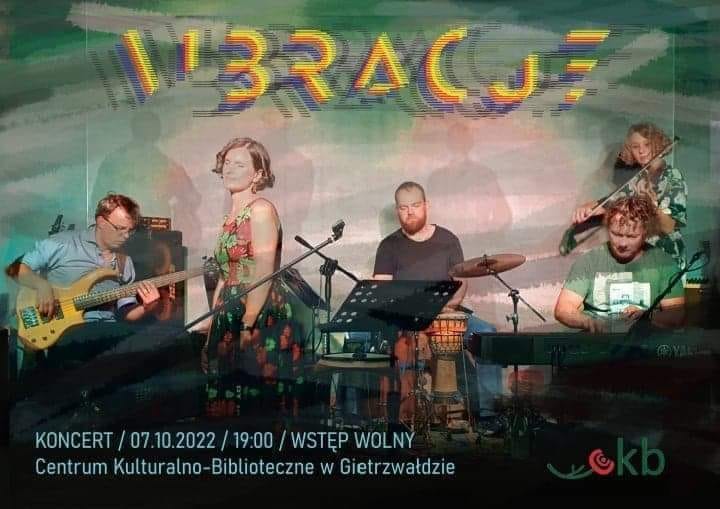Plakat zapraszający do Gietrzwałdu na koncert zespołu Wibracje Gietrzwałd 2022.