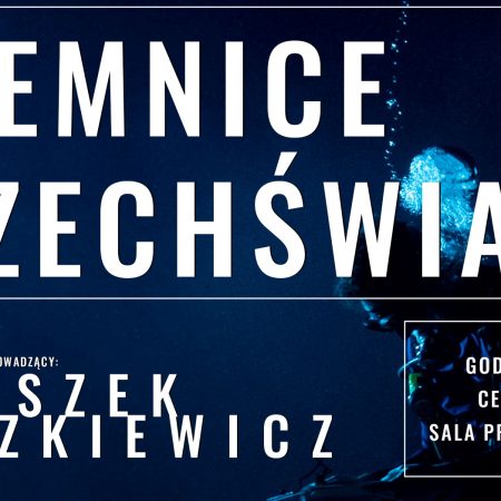 Plakat zapraszający do Olsztyńskiego Planetarium na cykl spotkań "TAJEMNICE WSZECHŚWIATA" Planetarium Olsztyn 2022/2023.