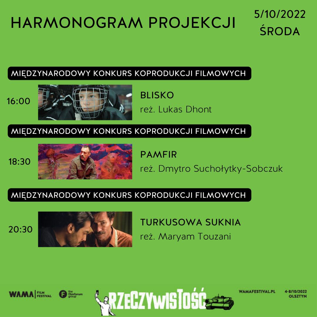 Plakat zapraszający do Olsztyna na WAMA Film Festival Olsztyn 2022.