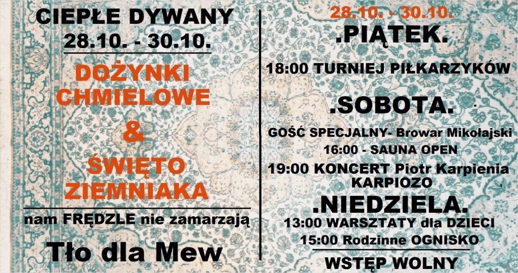 Plakat zapraszający do miejscowości Rydzewo w gminie Miłki na Dożynki chmielowe & Święto Ziemniaka - Rydzewo 2022.