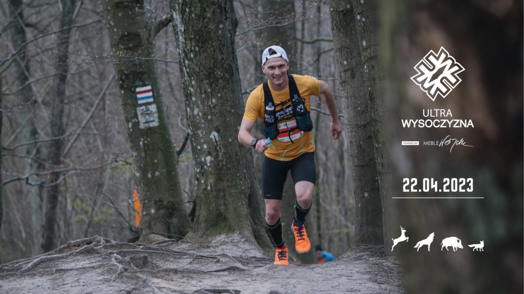 Plakat zapraszający do Elbląga na Biegi Meble Wojcik Ultra Wysoczyzna Elbląg 2023.
