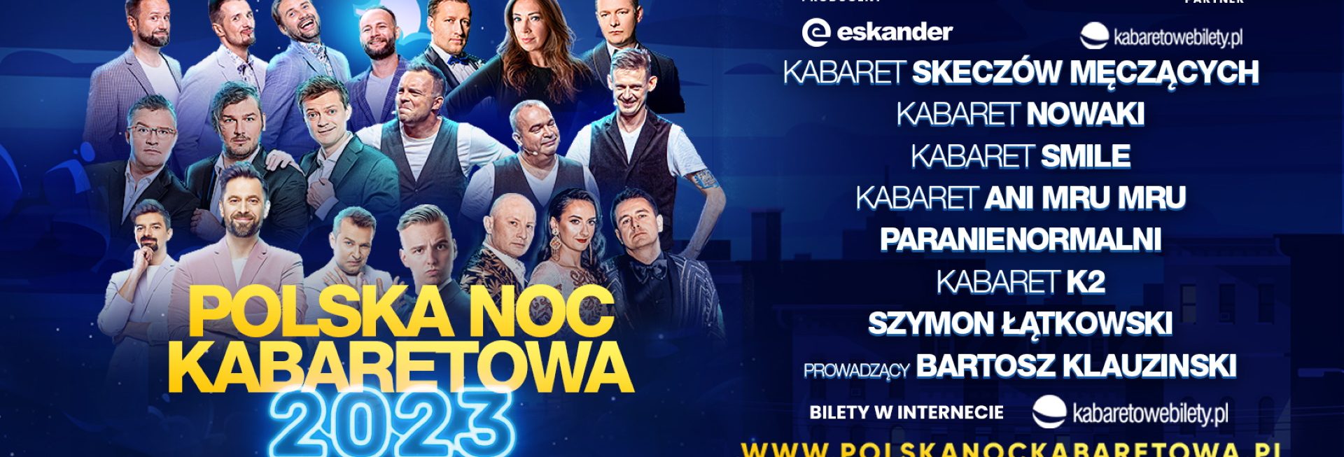 Plakat zapraszający na Polską Noc Kabaretową 2023.