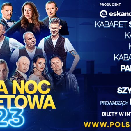 Plakat zapraszający do Elbląga na Polską Noc Kabaretową Elbląg 2023.