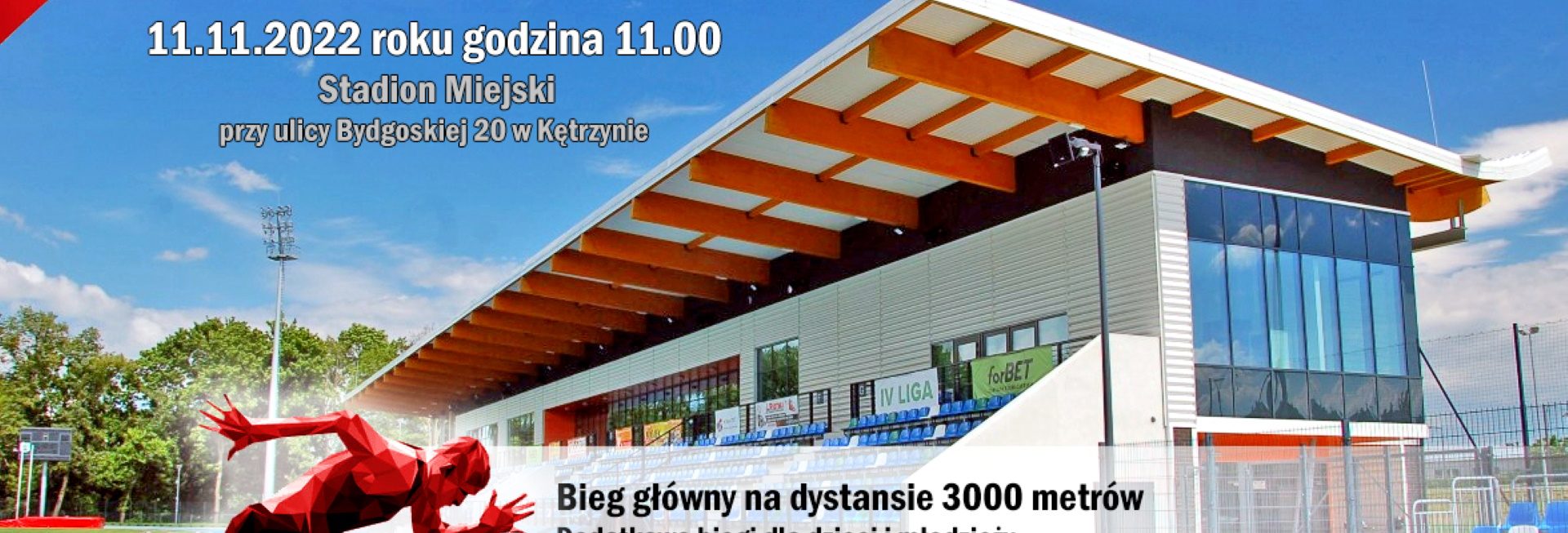Plakat zapraszający do Kętrzyna na Bieg Niepodległościowa Trójka Kętrzyn 2022.