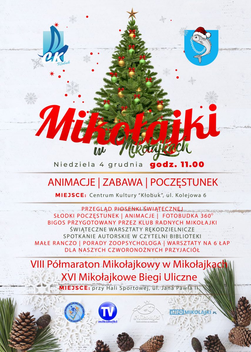 Plakat zapraszający do Mikołajek na Mikołajki w Mikołajkach 2022.