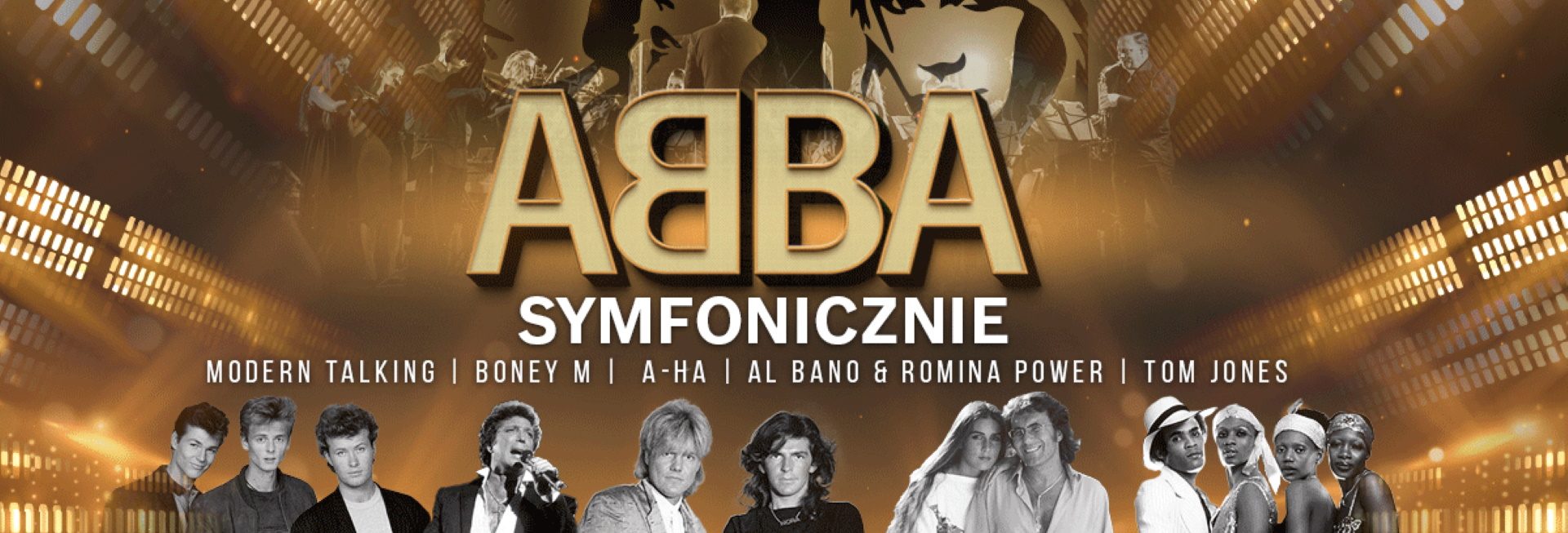 Plakat zapraszający do Olsztyna na koncert ABBA i INNI Symfonicznie Filharmonia Olsztyn 2023.