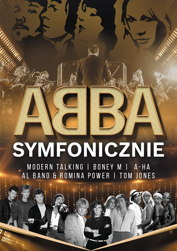 Plakat zapraszający na koncert ABBA i INNI Symfonicznie Filharmonia Olsztyn 2023.