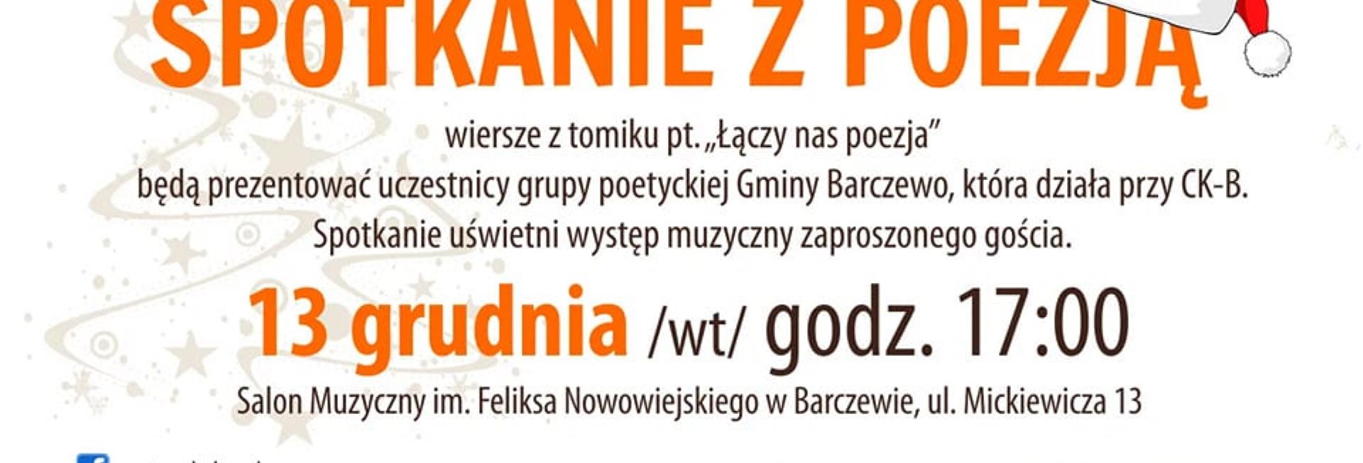 Plakat zapraszający do Barczewa na Przedświąteczne Spotkanie z Poezją Barczewo 2022.