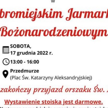 Plakat zapraszający do Dobrego Miasta na Dobromiejski Jarmark Bożonarodzeniowy Dobre Miasto 2022.