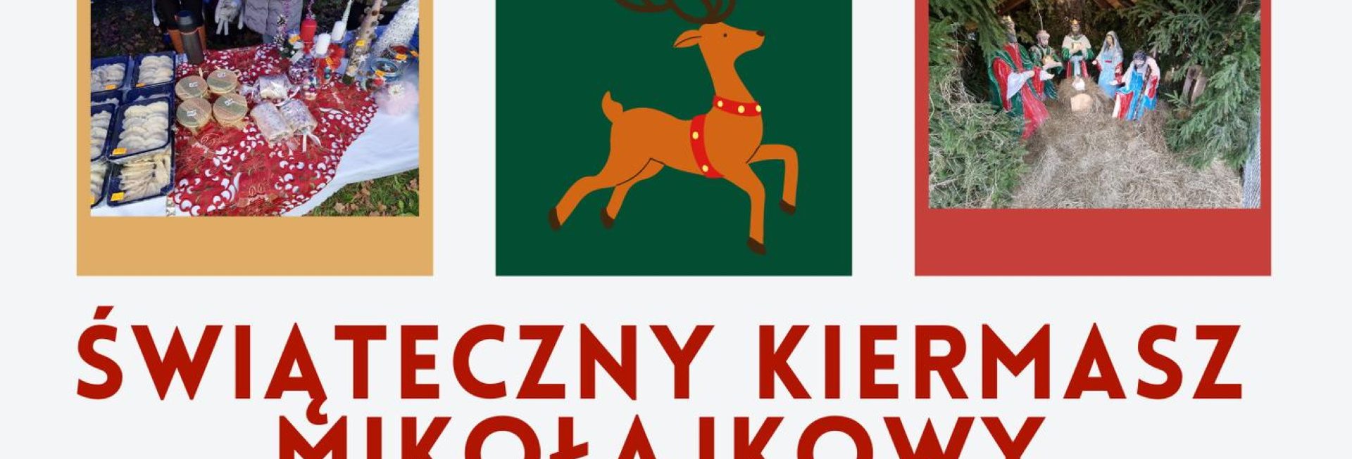 Plakat zapraszający do Gietrzwałdu na Świąteczny Kiermasz Mikołajkowy Gietrzwałd 2022.