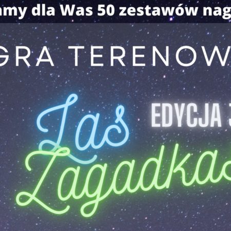 Plakat zapraszający do Iławy na grę terenową LAS ZAGADKAS - Iława 2023.