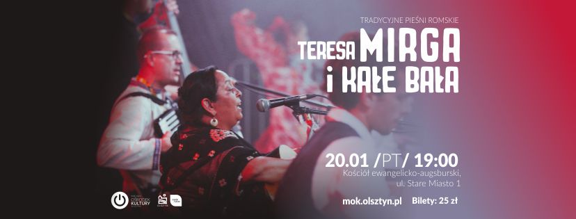 Plakat zapraszający do Kościoła Ewangelicko-Augsburskiego w Olsztynie na koncert Teresa Mirga i Kałe Bała Olsztyn 2023.