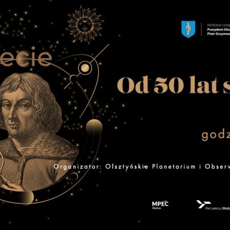 Plakat zapraszający w niedzielę 19 lutego 2023 r. do Olsztyńskiego Planetarium na Obchody Jubileuszu 50-lecia Olsztyńskiego Planetarium Olsztyn 2023.