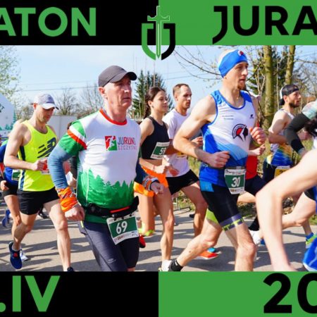 Plakat zapraszający do Szczytna i Lipowca na 32. edycję Maratonu Juranda 2023.