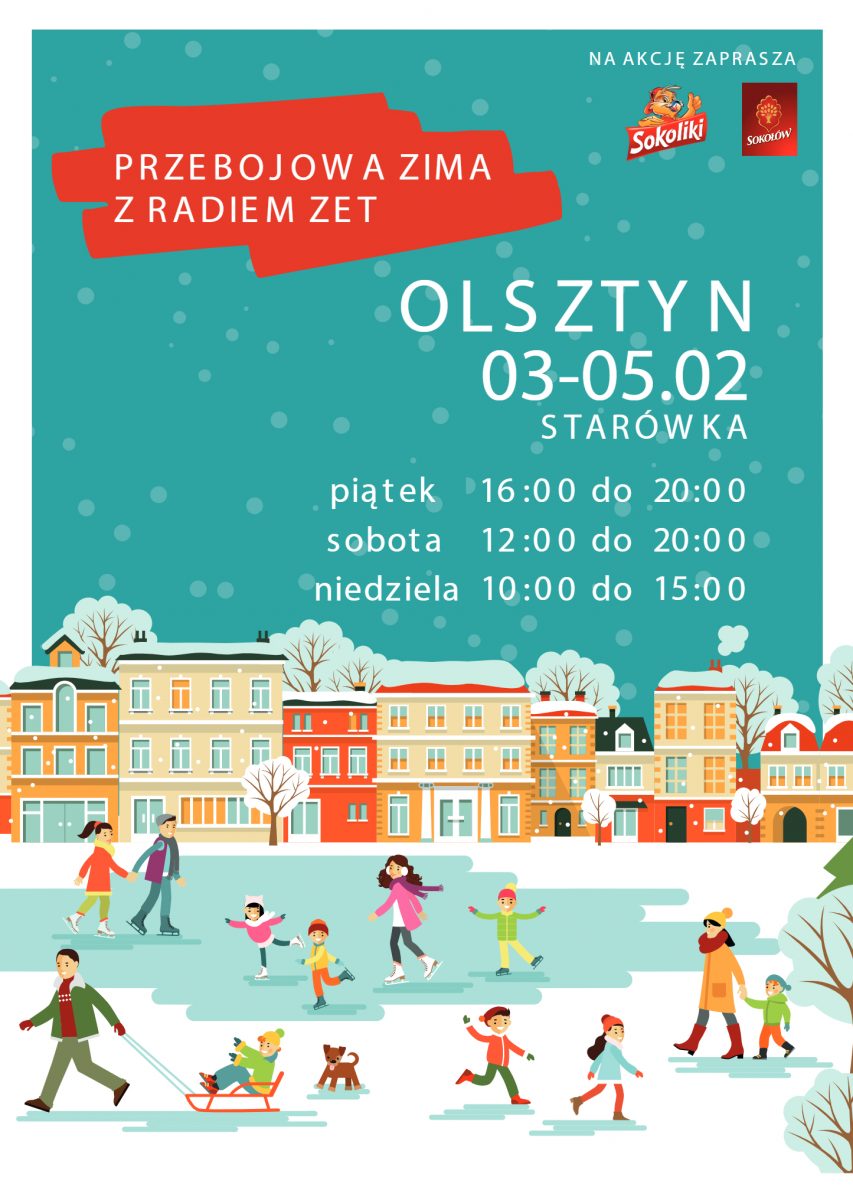Plakat zapraszający w dniach od 2-5 lutego 2023 r. do Olsztyna na Przebojową Zimę z RADIEM ZET Olsztyn 2023.