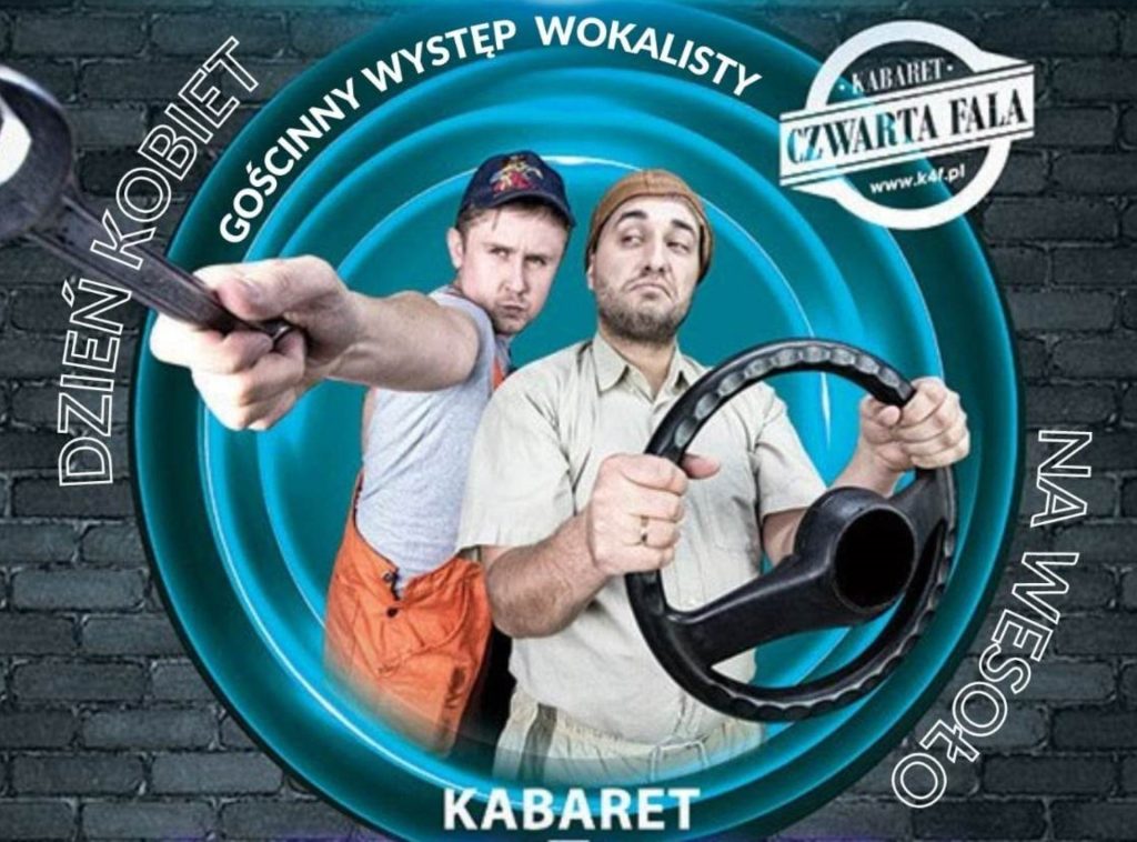 Plaka zapraszający w poniedziałek 6 marca 2023 r. do Rynu na występ Kabaretu Czwarta Fala Ryn 2023.