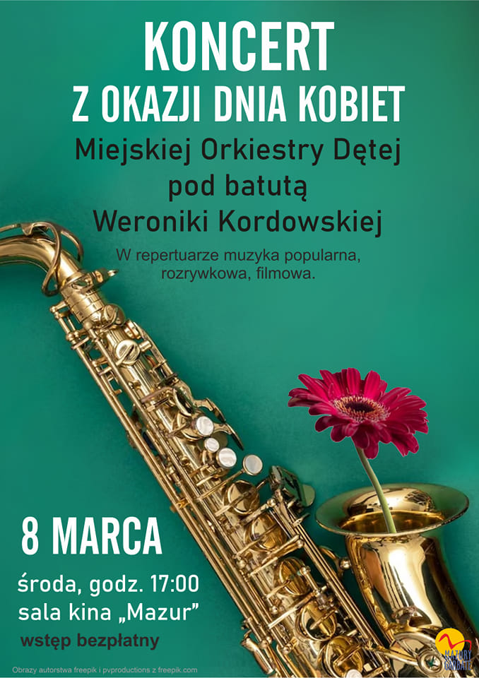 Plakat zapraszający w środę 8 marca 2023 r. do Olecka na koncert z okazji DNIA KOBIET Olecko 2023.
