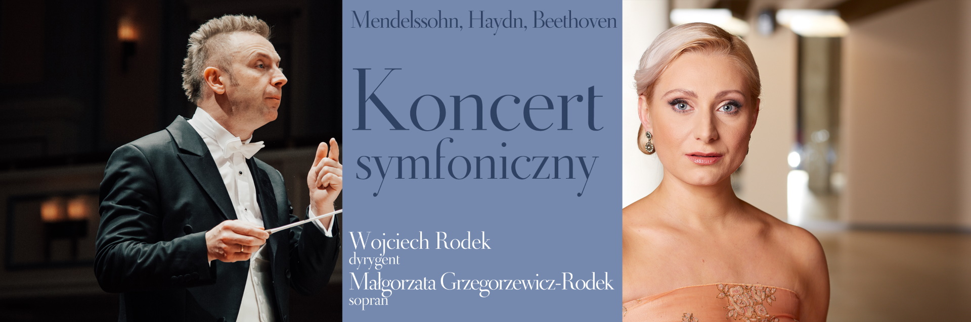 Plakat zapraszający w piątek 24 marca 2023 r. do Olsztyna na koncert symfoniczny – Mendelssohn, Haydn, Beethoven Filharmonia Olsztyn 2023.