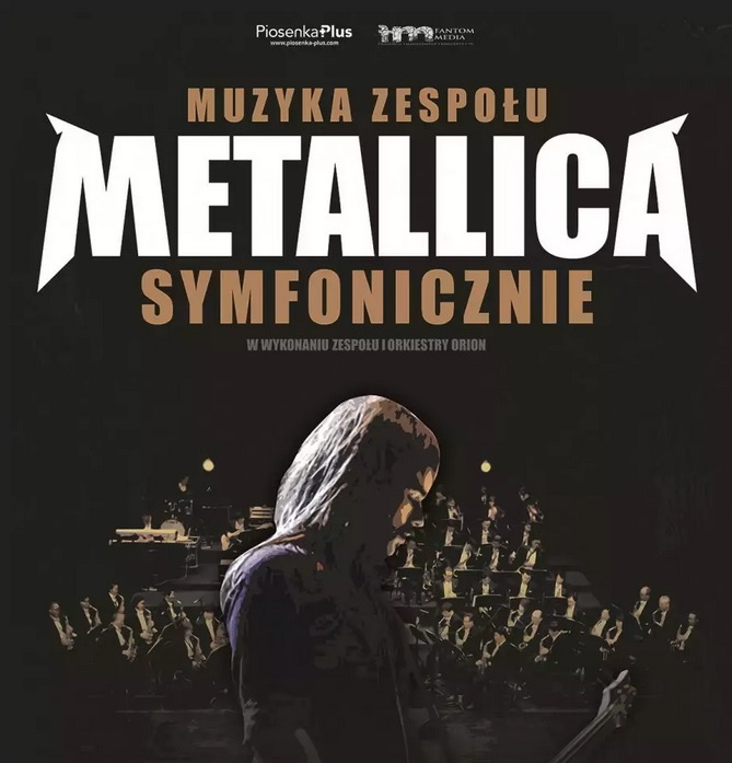 Plakat zapraszający do Olsztyna na koncert Muzyki zespołu Metallica symfonicznie Filharmonia Olsztyn 2023.