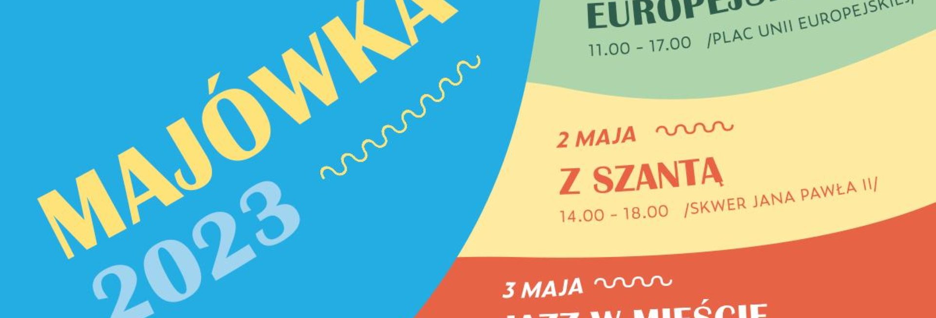 Plakat zapraszający w dniach 1-3 maja 2023 r. do Mrągowa na Majówkę Mrągowo 2023.