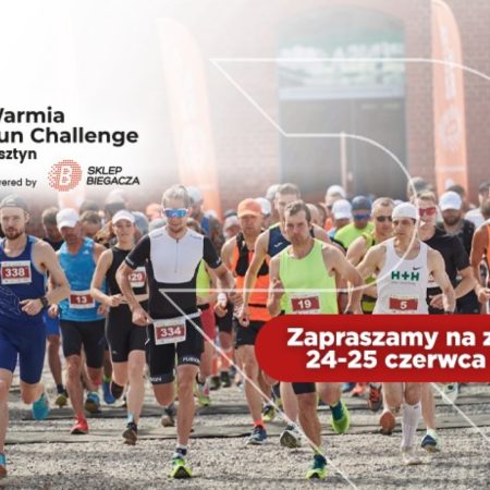 Plakat zapraszający w dniach 24-25 czerwca 2023 r. do Olsztyna na Festiwal Biegowy w Olsztynie - Warmia Run Challenge Olsztyn 2023.