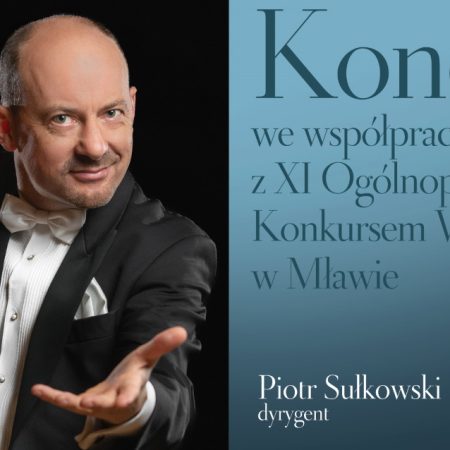 Plakat zapraszający w piątek 14 kwietnia 2023 r. do Olsztyna na koncert we współpracy z XI Ogólnopolskim Konkursem Wokalnym w Mławie Filharmonia Olsztyn 2023.