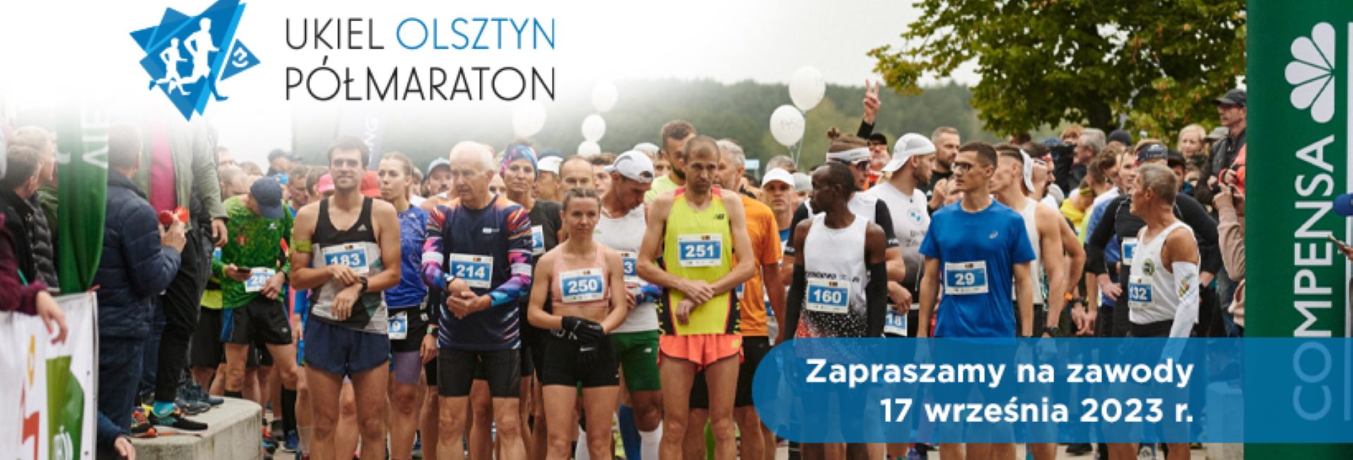Plakat zapraszający w niedzielę 17 września 2023 r. do Olsztyna na 7. edycję Biegu Ukiel Olsztyn Półmaraton Olsztyn 2023.