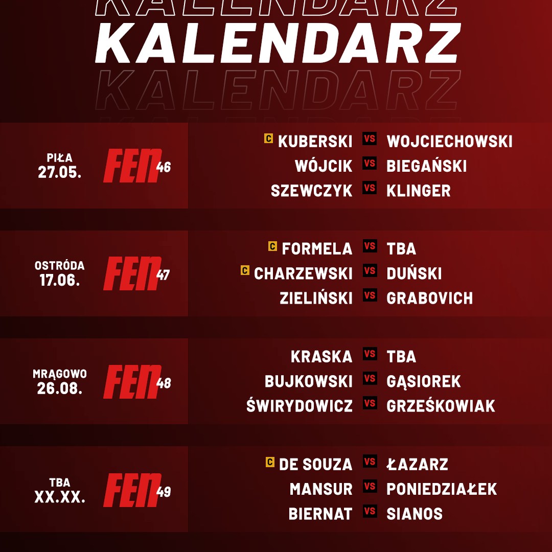 Plakat zapraszający na Galę Mieszanych Sztuk Walki - Kalendarz imprez na rok 2023.