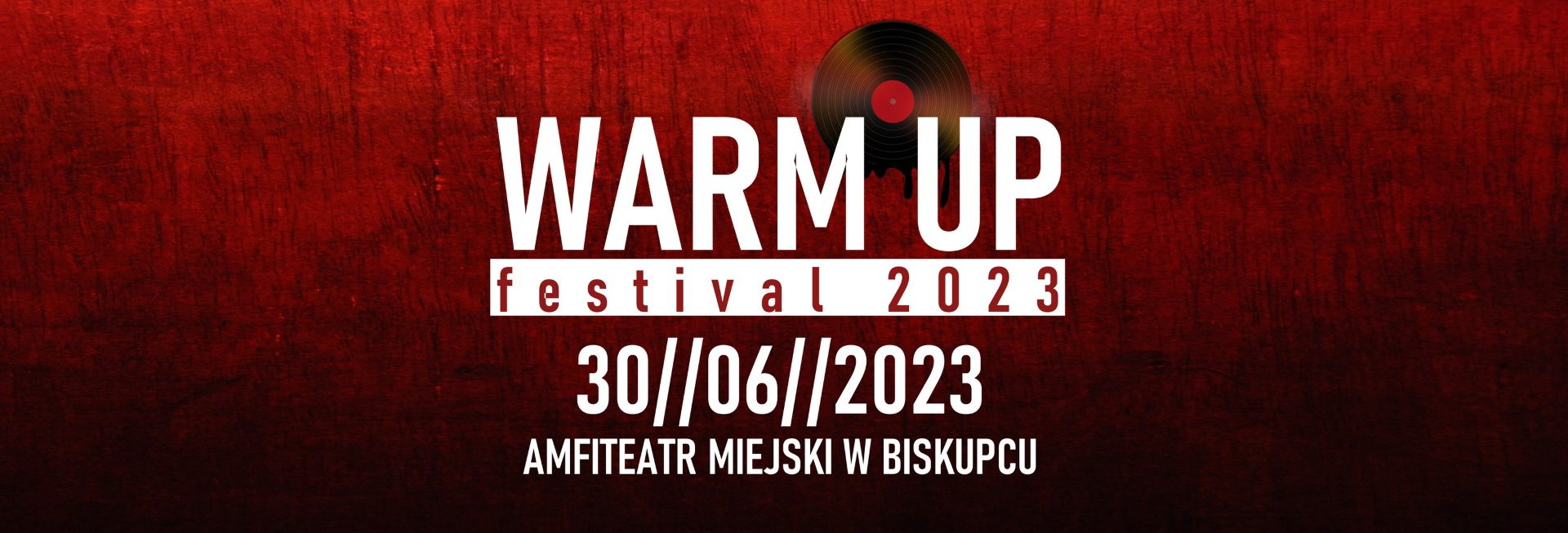 Plakat zapraszający w piątek 30 czerwca 2023 r. do Biskupca na kolejną edycję Warm Up Festival Biskupiec 2023. 
