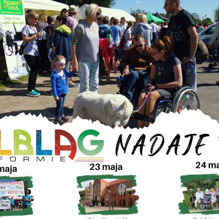 Plakat zapraszający w dniach 22-28 maja 2023 r. do Elbląga na cykl imprez Elbląg nadaje TON - tydzień osób niepełnosprawnych ELBLĄG 2023.