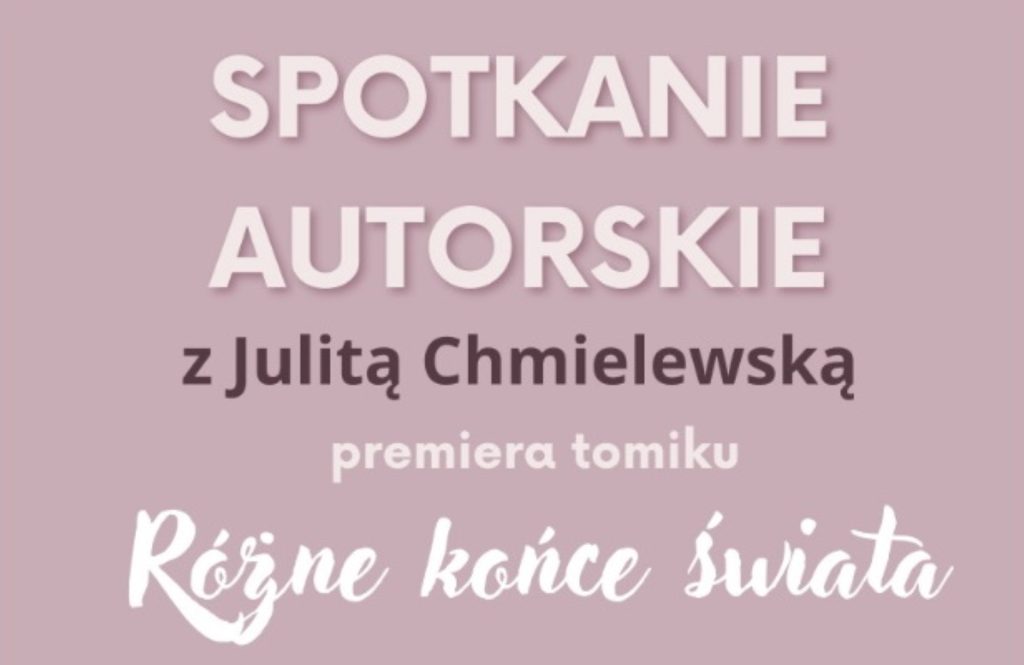Plakat zapraszający do Centrum Kulturalno-Bibliotecznego w Gietrzwałdzie w piątek 12 maja 2023 r. na spotkanie autorskie z Julitą Chmielewską Gietrzwałd 2023.