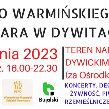 Plakat zapraszający w sobotę 5 sierpnia 2023 r. do Dywit na Święto Warmińskiego Piwowara Dywity 2023.