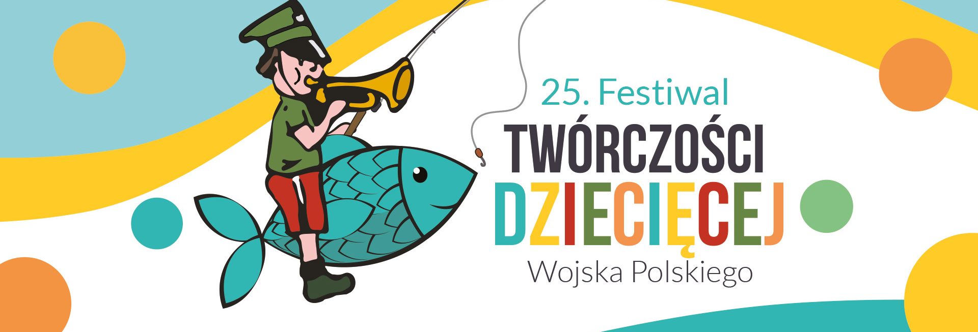 Plakat zapraszający w dniach 14-18 czerwca 2023 r. do Giżycka na Festiwal Twórczości Dziecięcej Wojska Polskiego Giżycko 2023.