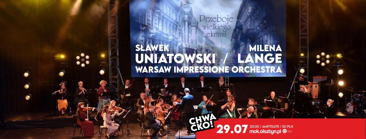 Plakat zapraszający w sobotę 29 lipca 2023 r. do Olsztyna na koncert Przeboje Wielkiego Ekranu - Roztańczone Dni Olsztyna 2023.