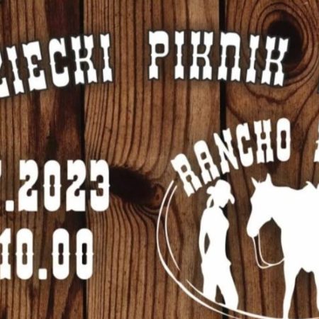 Plakat zapraszający w sobotę 22 lipca 2023 r. do miejscowości Łęcze w gminie Tolkmicko na 6. edycję Jeździeckiego Pikniku Country ŁĘCZE 2023.  