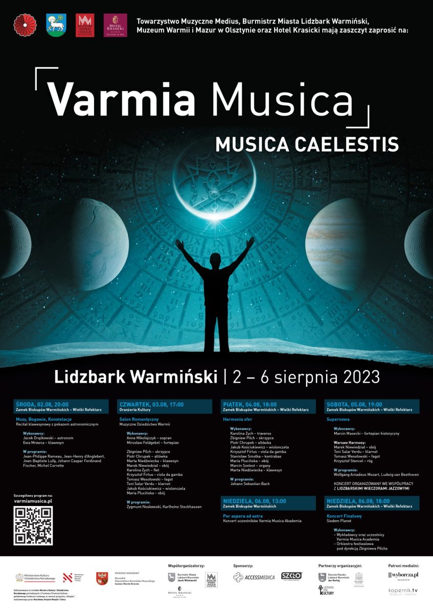 Plakat zapraszający w dniach 2-6 sierpnia 2023 r. do Lidzbarka Warmińskiego na Festiwal Varmia Musica! Lidzbark Warmiński 2023. 
