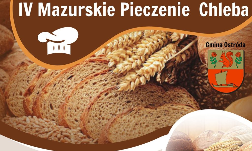 Plakat zapraszający w sobotę 29 lipca 2023 r. do miejscowości Lubajny w gminie Ostróda na 4. edycję Mazurskiego Pieczenia Chleba LUBAJNY 2023.