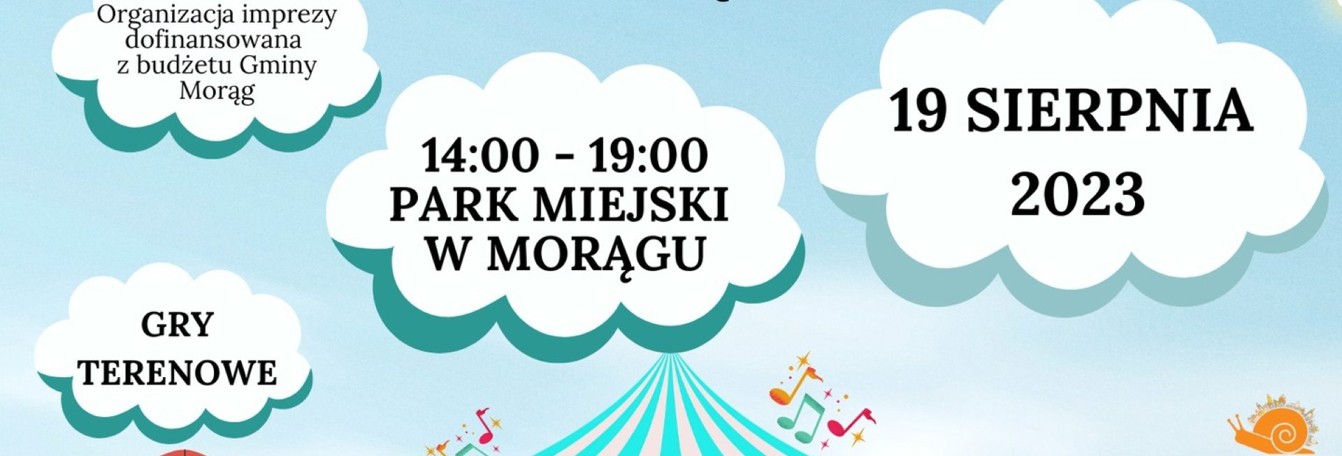 Plakat zapraszający w sobotę 19 sierpnia 2023 r. do Morąga na Jarmark Morąski 2023.