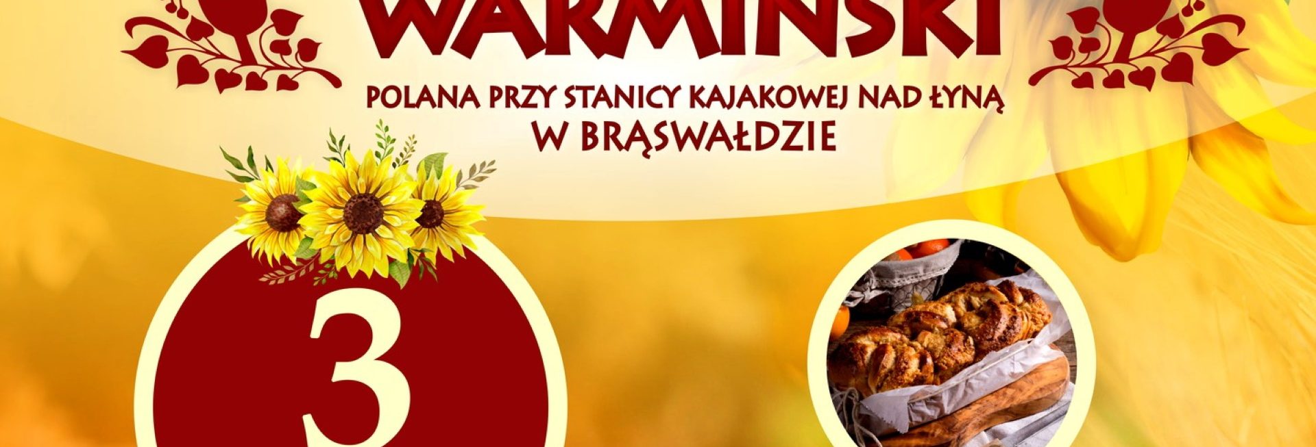 Plakat zapraszający w niedzielę 3 września 2023 r. do miejscowości Brąswałd w gminie Dywity Kiermas Warmiński Brąswałd 2023.
